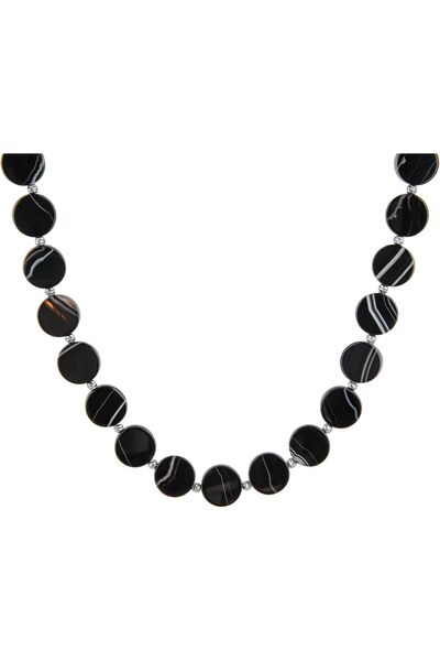 MINZA Glory Women's Necklace, 925 Sterling Silver, Beaded Necklace, with Agat...