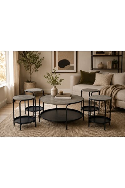 N.zone طقم طاولات بتصميم عصري فاخر – طاولة وسط 80×45 سم مع 4 طاولات جانبية 40...