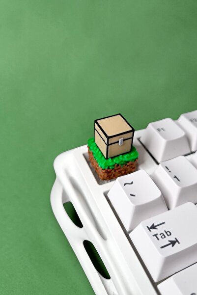 tredblock Minecraft Chest & Çim Bloğu Tasarımlı 3D Artisan Keycap - Mekanik K...