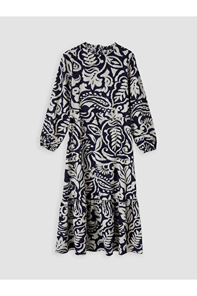 LC Waikiki Nevavm Ruffled High Neck Patterned Dress with a Difference