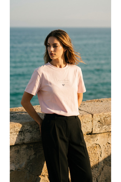 Amia&Co. Tricou oversize pentru femei, cu detaliu din piatră roz pudrat