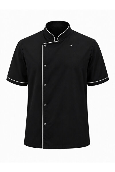 LOOKMT MODA Unisex Black and White Short Sleeve Chef Jacket with Snap Fastene...