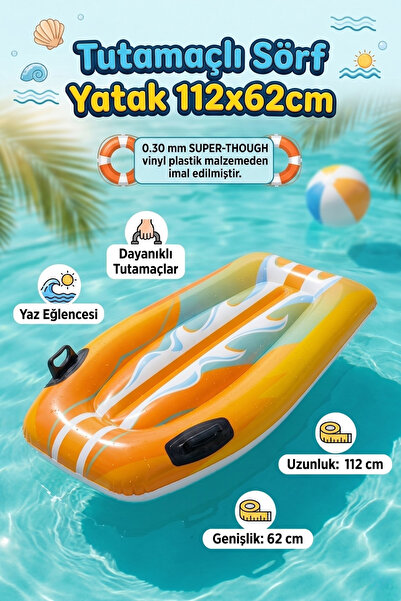 craftivio Tutamaklı Şişme Sörf Deniz Yatağı Çocuk Havuz Su Yatağı 112x62 cm