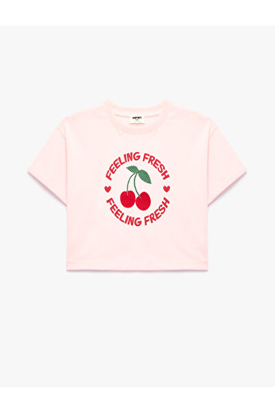 Koton Tricou din bumbac cu mânecă scurtă și decolteu rotund, cu broderie cireșe