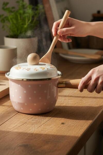 ALBETTO Enamel Rafadan Egg Stew Sauce Pan 12 cm 800ml Pink