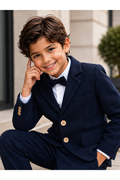 tinytrends Erkek Çocuk Gentleman Ceketli Papyonlu 4'lü %100 Pamuk Takım Elbise