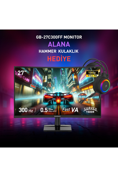 GAMEBOOSTER GB-27C300FF 300Hz 0.5ms Gaming Monitör +GB H02B Hammer Rainbow Ku...
