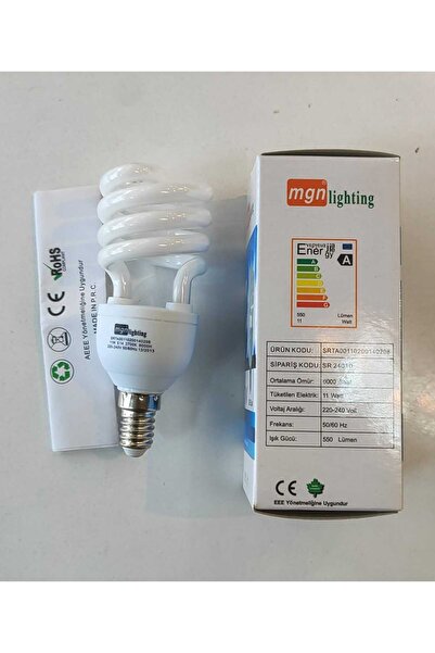 Mgn Lighting 11W E14 Duy Tasarruflu Ampul 2700K Sarı Işık T2 Yarı Spiral (SR ...