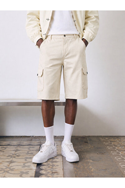 hacker Men's Long High Waist Comfortable Cream Cargo Pocket Shortsolon