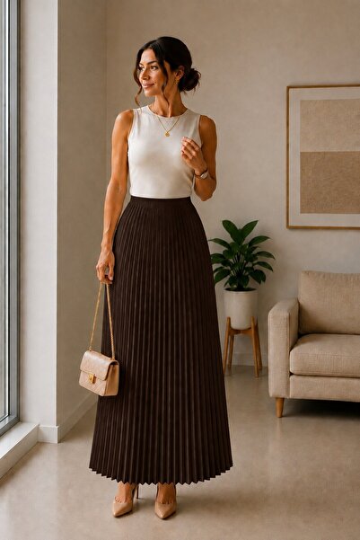 REN Elastic Waist Pleated 90 cm Skirt
