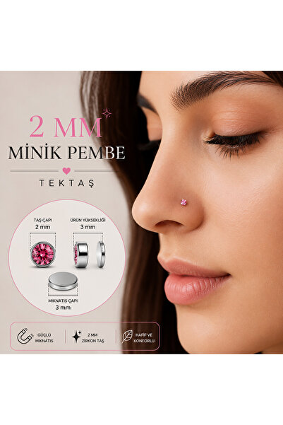 Heppii Minik Renkli Tektaş Hızma Mıknatıslı 316L Çelik 2MM Tektaş Burun Dudak...