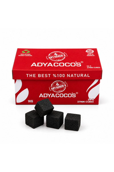 Adya ADYACOCO’S 27MM Küp Nargile Kömürü 1KG 54 Adet – %100 Hindistan Cevizi K...