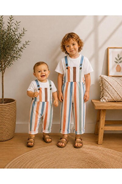 Le Touche Ayarlanabilir Çocuk Pamuk Salopet Rahat Kalıp Bebek Tulum