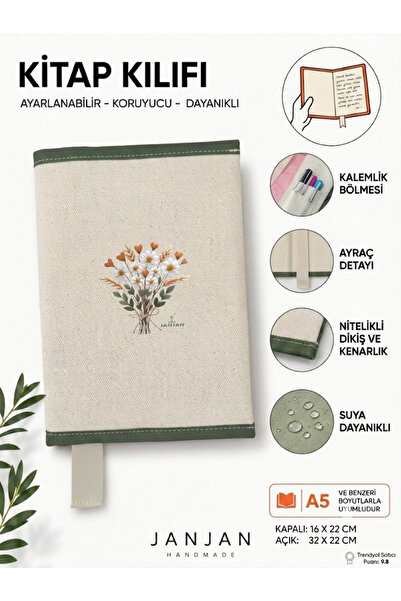 JANJAN DOĞAL KUMAŞ Kitap Kılıf,Yıkanabilir Kitap Kılıfı,Kitap Koruyucu,32x22 ...