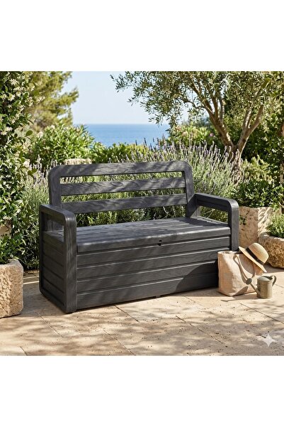 KÜSKÜ Sandıklı Bahçe Bankı 263 Lt Plastik Bahçe Sandığı Saklama Bank 132 cm 1...