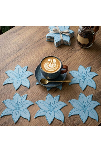 Solterra Design مجموعة من 6 مناديل كوكتيل مطرزة بزهرة اللوتس وقواعد أكواب - م...