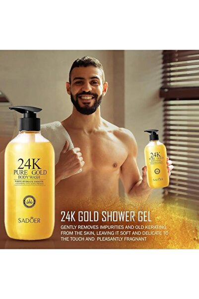 SADOER 24K Pure Gold Body Wash Shower Gel, 500ml, with Lemon, Rose, Jasmine, Freesia, Sandalwood, Hydrating and Firming for Men and Women