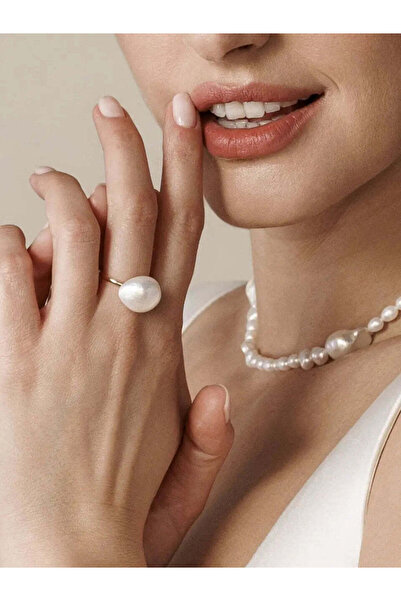 Lisa&Co. Inel Argint Giant Pearl 54 mm / Argint placat cu aur galben