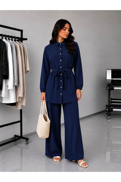 soBasic Cupra Fabric Belted Pants Hijab Double Set