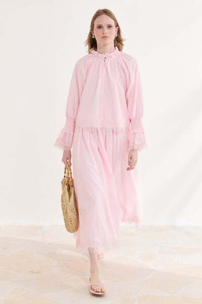ASEDE Lace Button Detailed Lined Voile Blouse Skirt Set