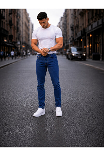 Fashion İstanbul Men's Lycra Slim Skinny Fit Lycra Jeans Dark Blue Jean