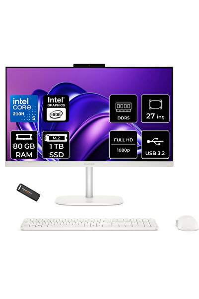 HP OmniStudio 27 Core 5 210H 80GB RAM 1TB SSD 27" FHD FreeDos Beyaz All in One Bilgisayar + Per4 USB Bellek