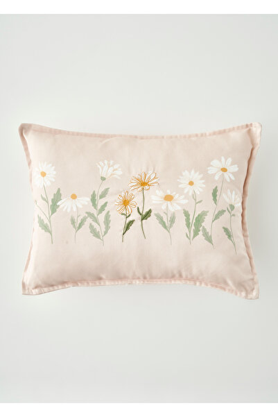 Bella Maison Daisy Volanlı Kenar Nakışlı Dekoratif Yastık Kılıfı Bej (35x50 cm)