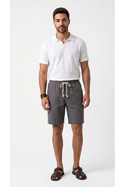 BADESSA Men's Smoked Linen Muslin Shorts Lightweight Casual Thin Fabric with ...