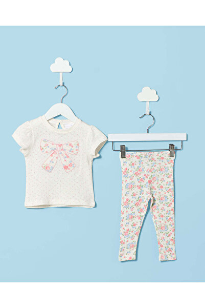 REDTAG Infant Girls White And Pink Print Pyjama Set