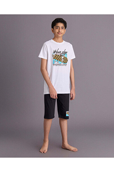 REDTAG Senior Boys White and Black And Pyjama Set 2 Piece
