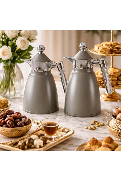 laverahome طقم٢ ترمس شاي وقهوة - ١ لتر - خامات متينة - كروم لماع