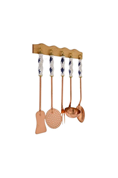 Destilatori Set of 5 Solid Copper Kitchen Utensils, Porcelain Handles