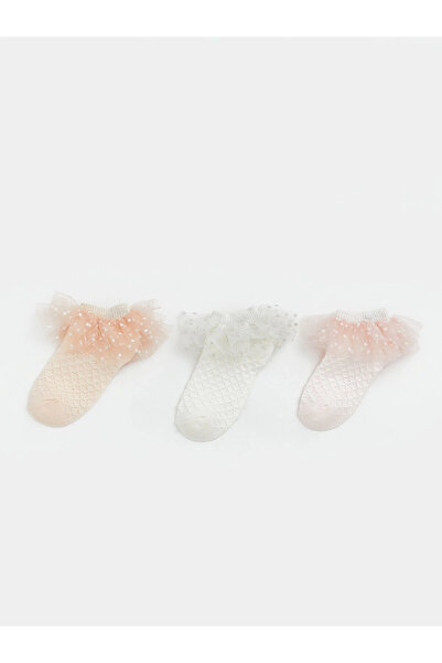 LC Waikiki Lcw Baby Pink Ruffled Baby Girl Booties Socks 3-Pack