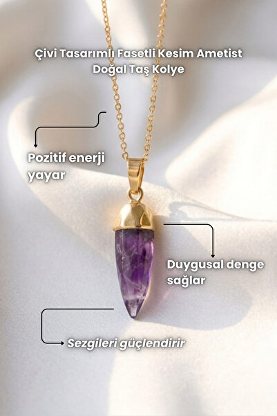 Elifsu Jewelry Çivi Tasarımlı Fasetli Kesim Doğal Taş Kolye