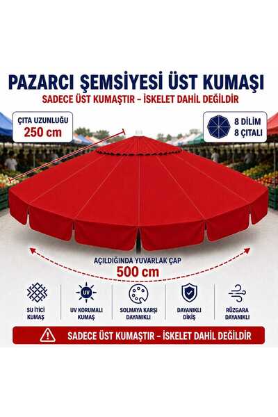 Şemsiyecim 8 Çıtalı Pazarcı Şemsiyesi Üst Kumaşı 500 cm Çap 250 cm Çıta Uyumlu