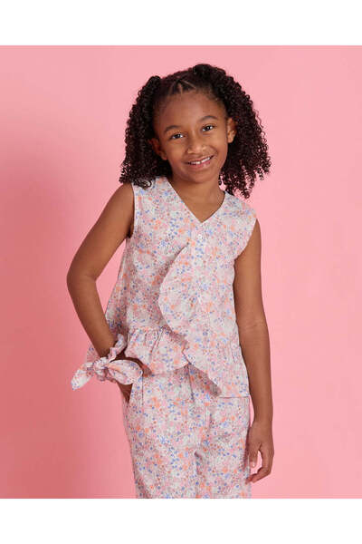 REDTAG Girls White Floral Print Blouse With Headband