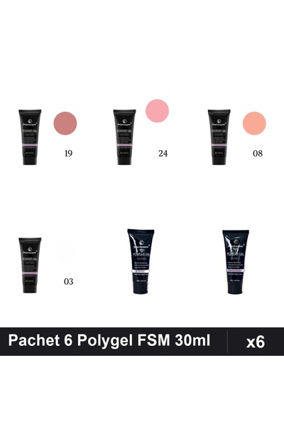 FSM Set 6 Polygel 30ml - Nr.03, Nr.08, Nr.19, Nr.22, Nr.23, Nr.24