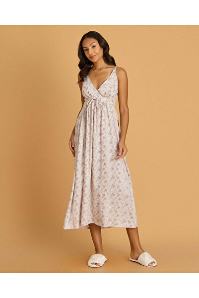 REDTAG Women Beige Printed Strappy Nightgown