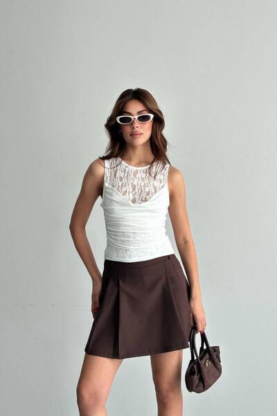 Shopping Shop Lace Detail Zero Sleeve Degaje Blouse White