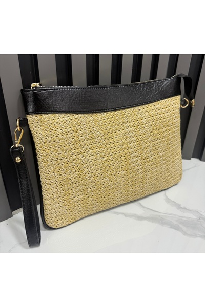 KIRASE Geantă clutch din paie pentru femei, geantă de mână și de umăr cu cure...