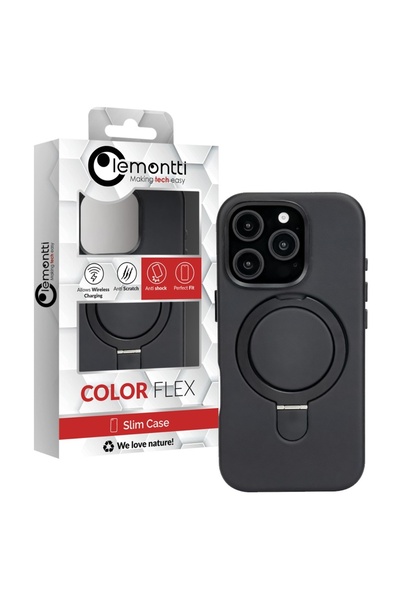 lemontti Husa Piele MagSafe cu inel stand iPhone 16 Pro Max Negru