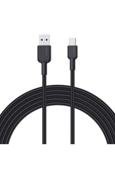 AUKEY CB-NAC1 cablu USB-C - USB-A 1m 60W PD 3A 20V cu înveliș din nailon alb