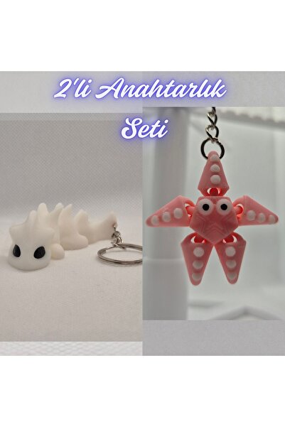 3DAtölyeMaker White Flexible Dragon and Pink Moving Starfish Keychain
