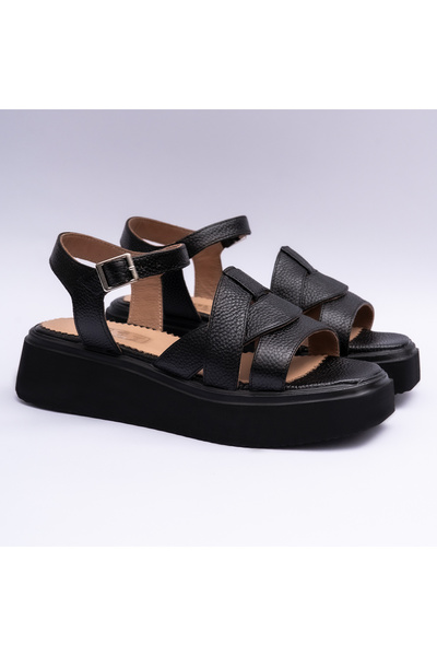 VAGAM Women 'Sandals Made of Genuine Leather Black