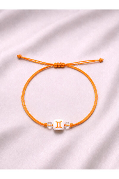 Femenino Gemini Zodiac Sign Orange Rope Adjustable Minimal Bracelet