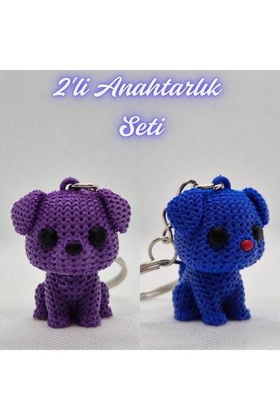 3DAtölyeMaker Purple Knitted Patterned Dog Keychain and Blue Knitted Patterne...