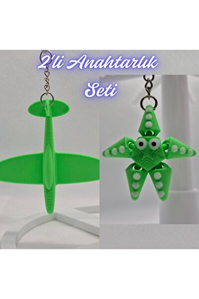 3DAtölyeMaker Green Airplane and Green Moving Starfish Keychain