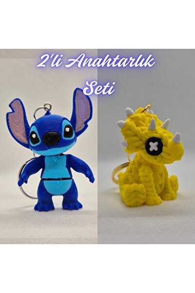 3DAtölyeMaker Blue Flexible Stitch and Yellow Knitted Pattern Triceratops Key...