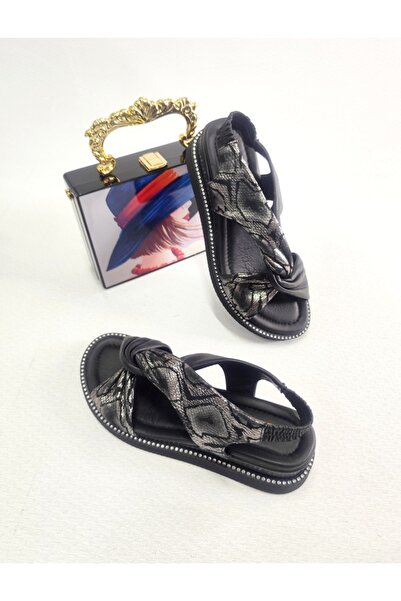 Of&Off Women's Genuine Leather Serpente Detail Sandals