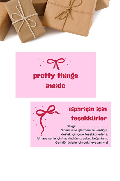 Sumicorn Design Sevimli Pembe Çift Taraflı Teşekkür Kartı,Thank You Card,Hedi...
